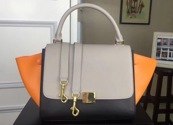 Celine Small Trapeze Handbag in Multicolour Smooth Calfskin Light Grey Black Yellow for Sale