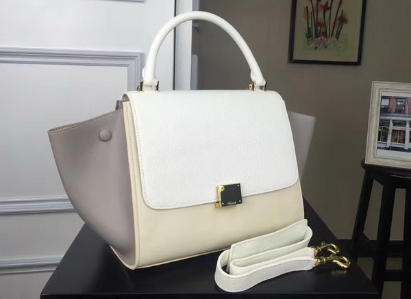 Celine Small Trapeze Handbag in Multicolour Smooth Calfskin White Beige Grey for Sale