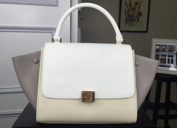 Celine Small Trapeze Handbag in Multicolour Smooth Calfskin White Beige Grey for Sale