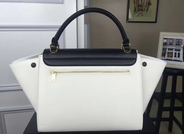 Celine Small Trapeze Handbag in White and Black Smooth Calfskin for Sale