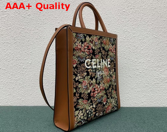 Celine Small Vertical Cabas Celine in Floral Jacquard and Calfskin Replica