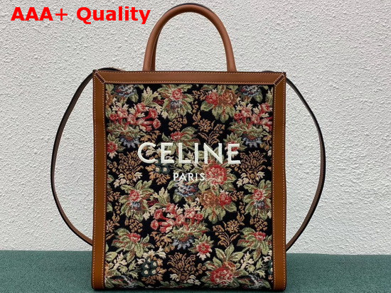 Celine Small Vertical Cabas Celine in Floral Jacquard and Calfskin Replica