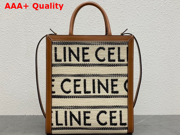 Celine Small Vertical Cabas Celine in Textile with Celine All Over and Calfskin White and Black Replica