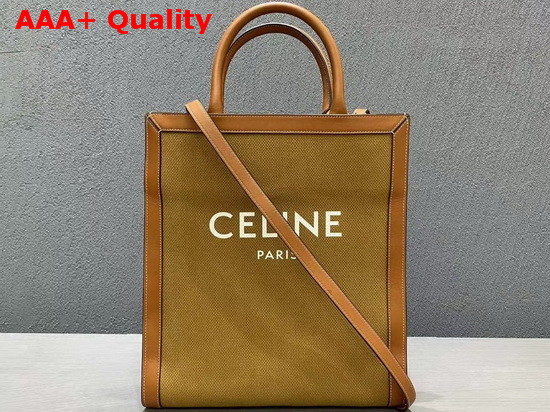 Celine Small Vertical Cabas in Light Brown Canvas Replica