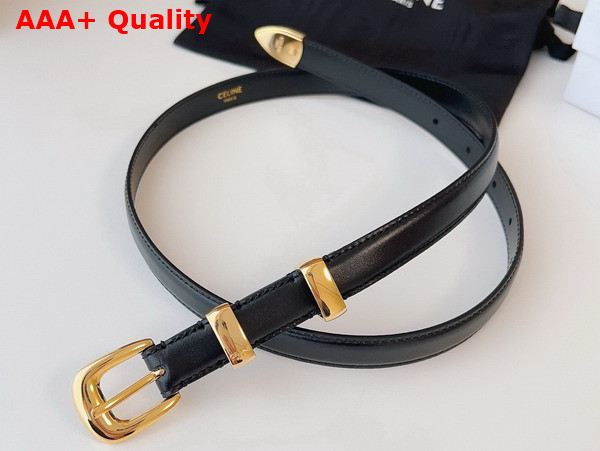 Celine Small Western Belt in Black Taurillon Leather with Gold Finishing Metal Replica