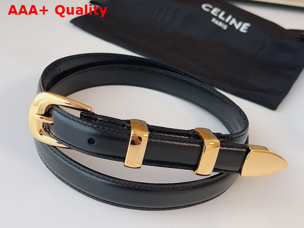 Celine Small Western Belt in Black Taurillon Leather with Gold Finishing Metal Replica