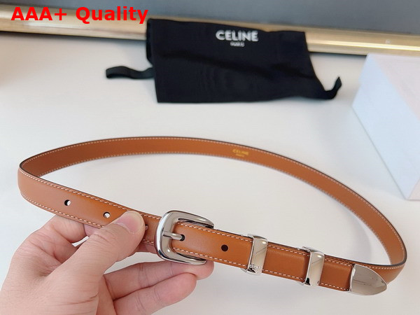 Celine Small Western Belt in Tan Natural Calfskin with Silver Finishing Metal Replica