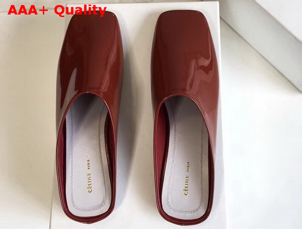 Celine Soft Moccasin Babouche in Burgundy Patent Calfskin Replica