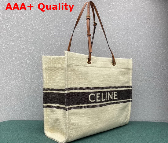 Celine Squared Cabas Celine in Plein Soleil Textile and Calfskin Black Tan Replica