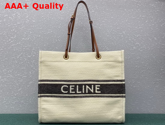 Celine Squared Cabas Celine in Plein Soleil Textile and Calfskin Black Tan Replica