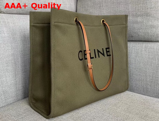 Celine Squared Cabas Celine in Textile with Celine Print and Calfskin Khaki and Tan Replica