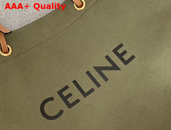 Celine Squared Cabas Celine in Textile with Celine Print and Calfskin Khaki and Tan Replica