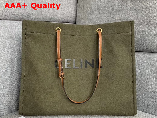 Celine Squared Cabas Celine in Textile with Celine Print and Calfskin Khaki and Tan Replica