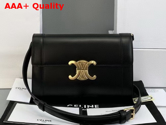 Celine Strap Bag Triomphe in Black Natural Calfskin Replica