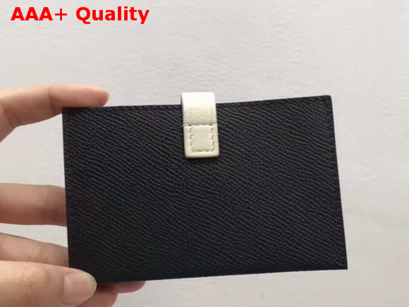 Celine Strap Card Holder in Grained and Shiny Calfskin Black and Chalk Replica