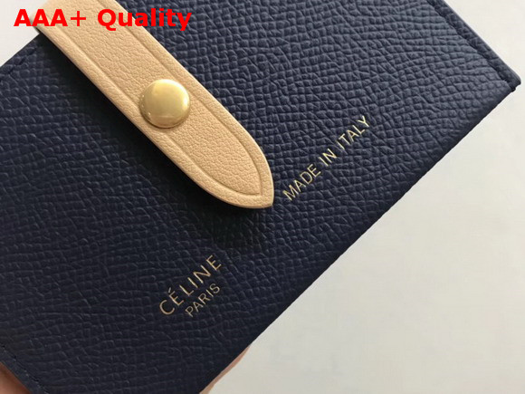 Celine Strap Card Holder in Grained and Shiny Calfskin Navy and Beige Replica