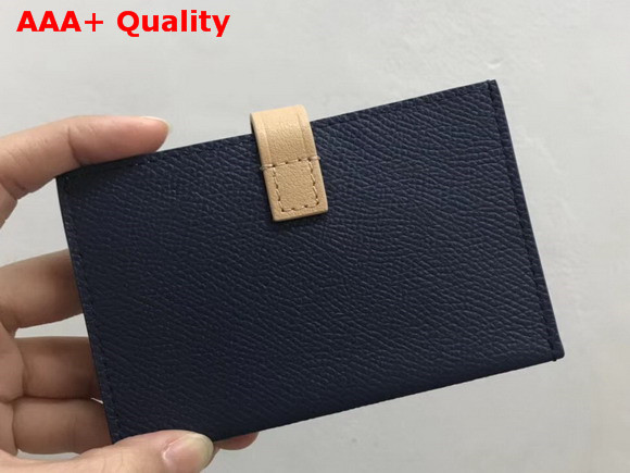 Celine Strap Card Holder in Grained and Shiny Calfskin Navy and Beige Replica