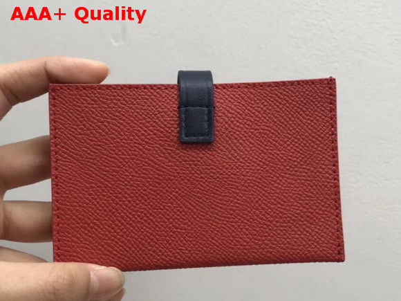 Celine Strap Card Holder in Grained and Shiny Calfskin Red and Black Replica