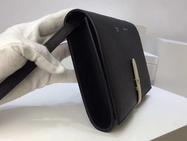 Celine Strap Clutch in Black Grained and Chalk Shiny Calfskin For Sale