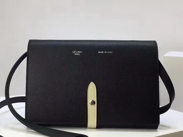 Celine Strap Clutch in Black Grained and Chalk Shiny Calfskin For Sale