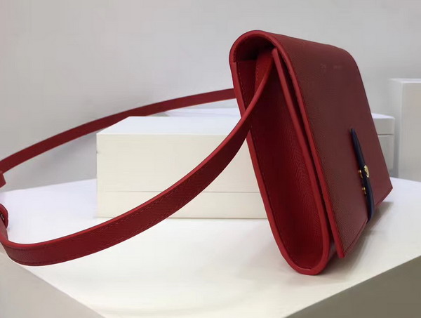 Celine Strap Clutch in Red Grained and Navy Shiny Calfskin For Sale