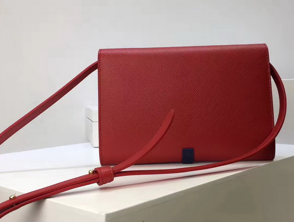 Celine Strap Clutch in Red Grained and Navy Shiny Calfskin For Sale