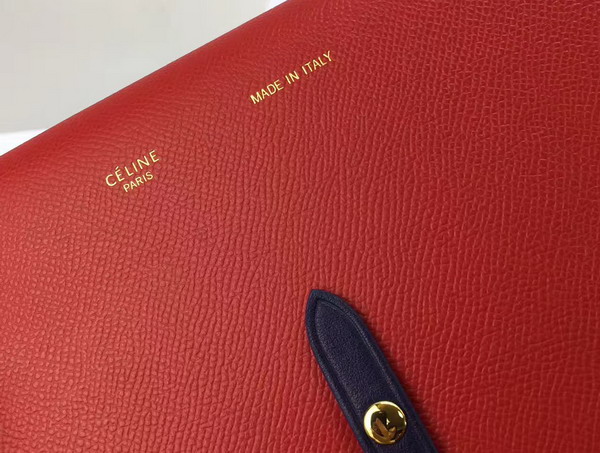 Celine Strap Clutch in Red Grained and Navy Shiny Calfskin For Sale