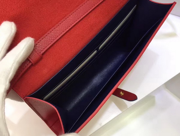 Celine Strap Clutch in Red Grained and Navy Shiny Calfskin For Sale