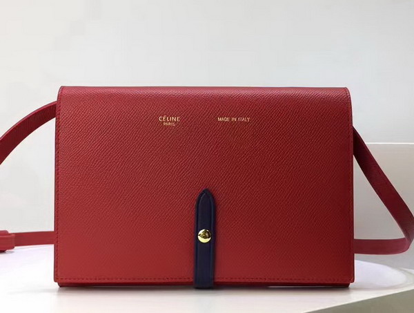 Celine Strap Clutch in Red Grained and Navy Shiny Calfskin For Sale