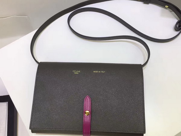 Celine Strap Clutch in Stone Grained and Plum Shiny Calfskin For Sale