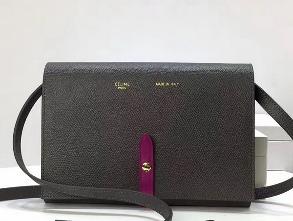 Celine Strap Clutch in Stone Grained and Plum Shiny Calfskin For Sale