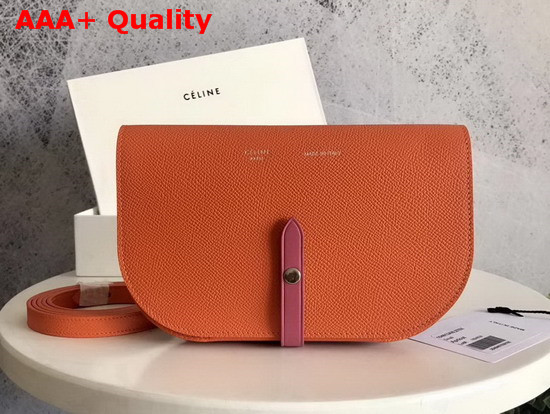 Celine Strap Wallet in Oragne Grained and Shiny Calfskin Replica