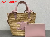 Celine Teen Supple Celine Classic Panier in Raffia and Calfskin Pink 115802 Replica