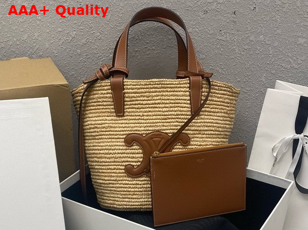 Celine Teen Supple Celine Classic Panier in Raffia and Calfskin Tan 115802 Replica