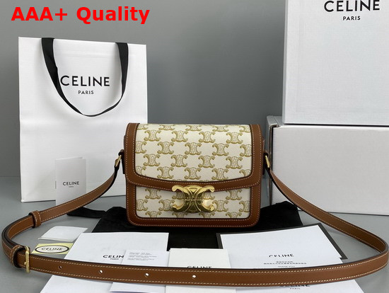 Celine Teen Triomphe Bag in Triomphe Canvas and Calfskin White Replica