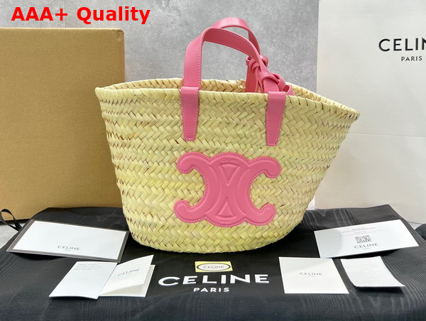 Celine Teen Triomphe Celine Classic Panier in Palm Leaves and Calfskin Flamingo Replica