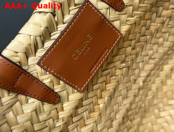 Celine Teen Triomphe Celine Classic Panier in Palm Leaves with Calfskin Heart Patch Tan Replica