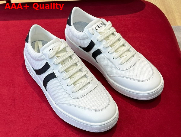 Celine Tennis Sneakers in Mesh and Calfskin Optic White Black Replica