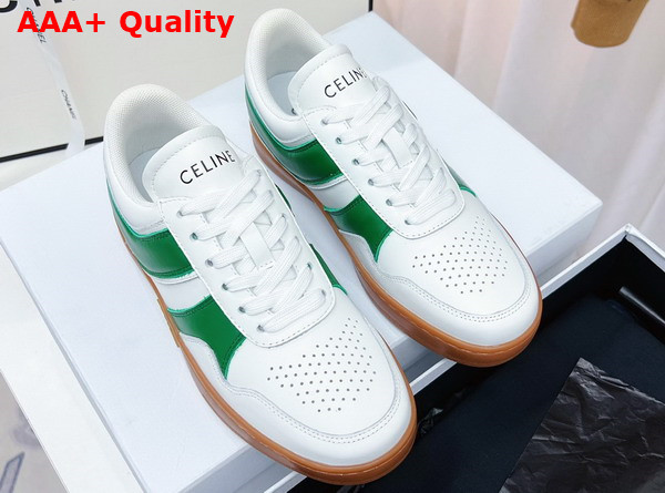 Celine Trainer Low Lace Up Sneaker in Calfskin Optic White Flash Green Replica