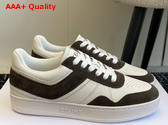 Celine Trainer Low Lace Up Sneaker in Calfskin and Suede White and Brown Replica