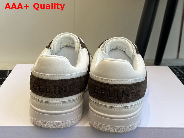 Celine Trainer Low Lace Up Sneaker in Calfskin and Suede White and Brown Replica