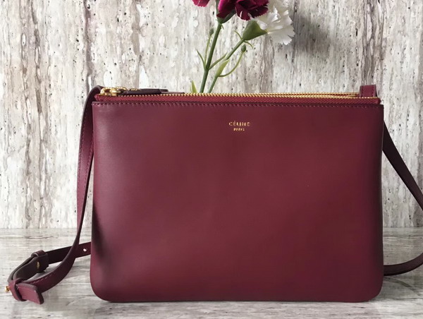 Celine Trio Bag in Dark Red Calfskin Liege For Sale