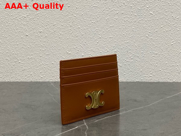 Celine Triomphe Card Holder in Tan Shiny Calfskin Replica