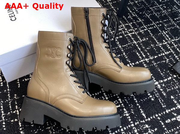 Celine Triomphe Rangers Mid Lace Up Boot in Khaki Calfskin Replica