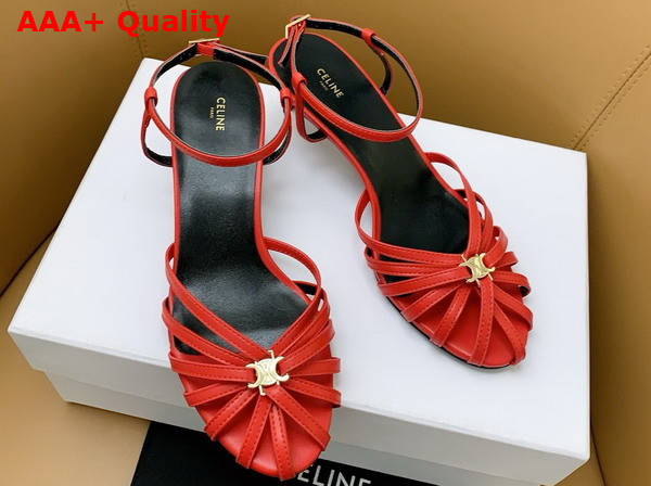 Celine Triomphe Sandal in Bright Red Lambskin Replica