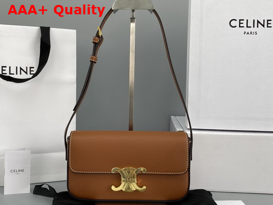 Celine Triomphe Shoulder Bag in Shiny Calfskin Tan Replica