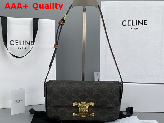 Celine Triomphe Shoulder Bag in Triomphe Canvas and Calfskin Tan Replica