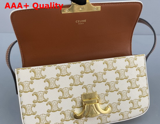 Celine Triomphe Shoulder Bag in Triomphe Canvas and Calfskin White Replica