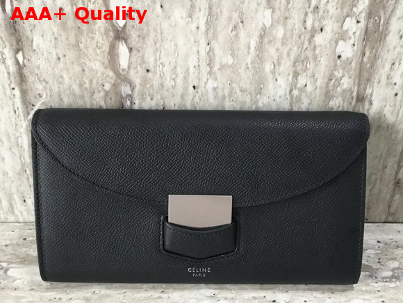 Celine Trotteur Large Flap Multifunction in Black Grained Calfskin Replica