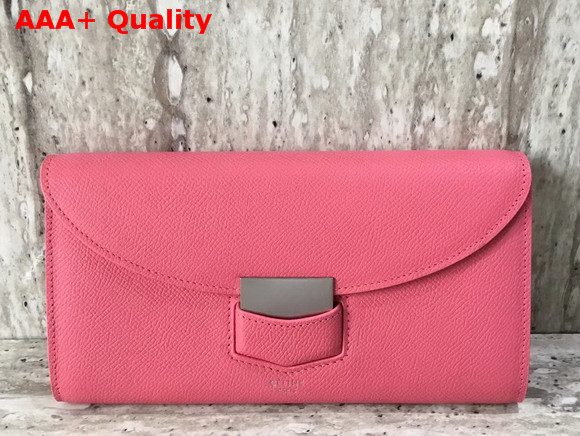 Celine Trotteur Large Flap Multifunction in Pink Grained Calfskin Replica